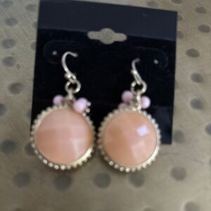 Earrings Bezel Set Faux Pink Quartz Round Earrings on Wire